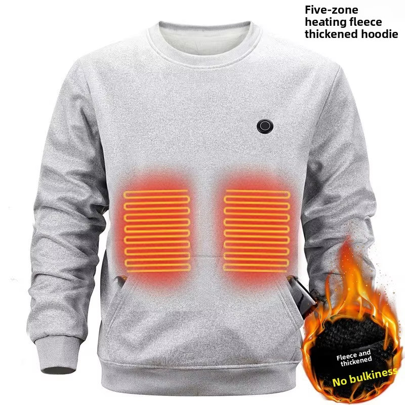 Smart Heating Sweatshirt USB Heating Large Size round Neck Pull over Warm Top Thickened Polyester Fiber Winter Casual Fashion