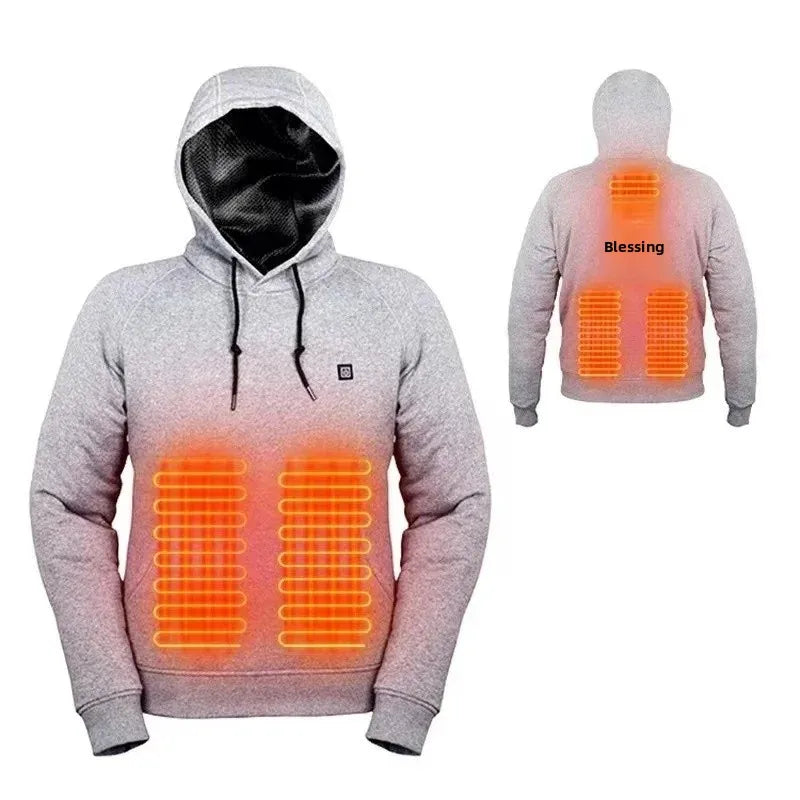 Men'S Winter Hooded Heating Sweatshirt USB Heated Thermal Wear Outdoor Casual Warm Electric Heating Streetwear Fashion