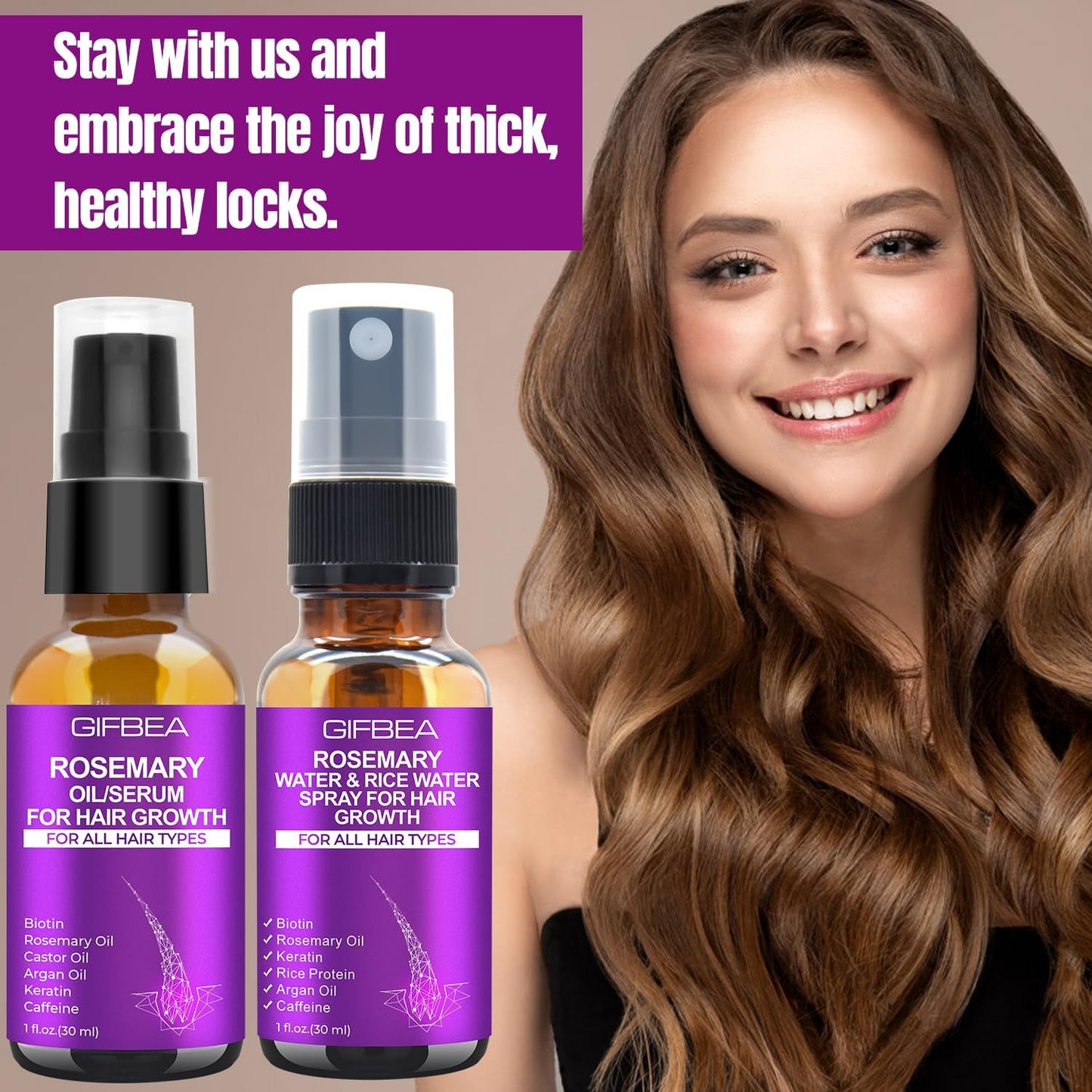 Rosemary Oil Serum for Hair Growth W/Rosemary Water & Rice Water Spray Hair Growth,Biotin Castor Oil Argan Oil Caffeine Keratin Reduce Hair Loss,Hair Thickening Products Treatment for Women Men