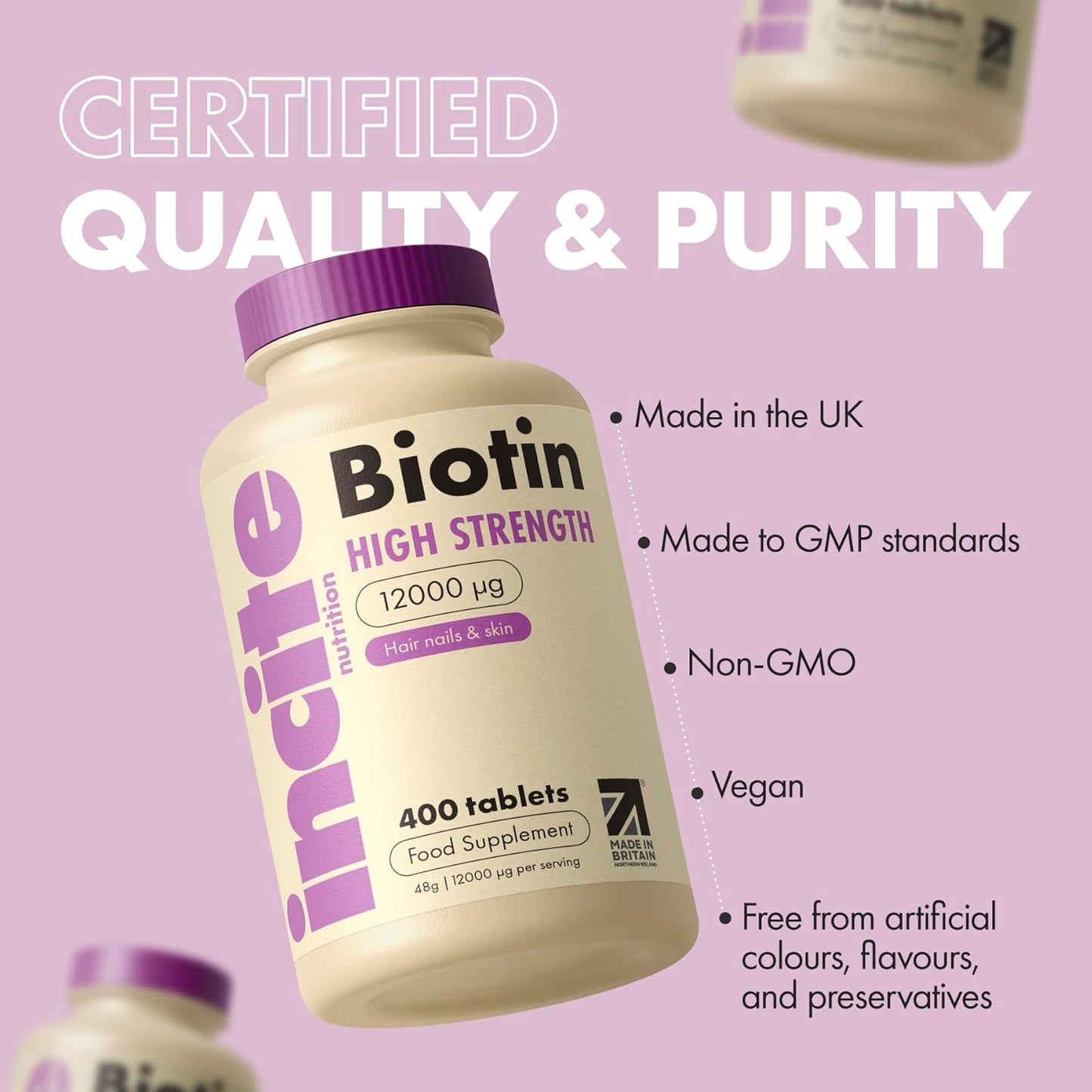 Biotin Hair Growth Support Supplement 12,000Mcg - 400 Tiny 6Mm Tablets (Full Year plus Supply) - for Men & Women