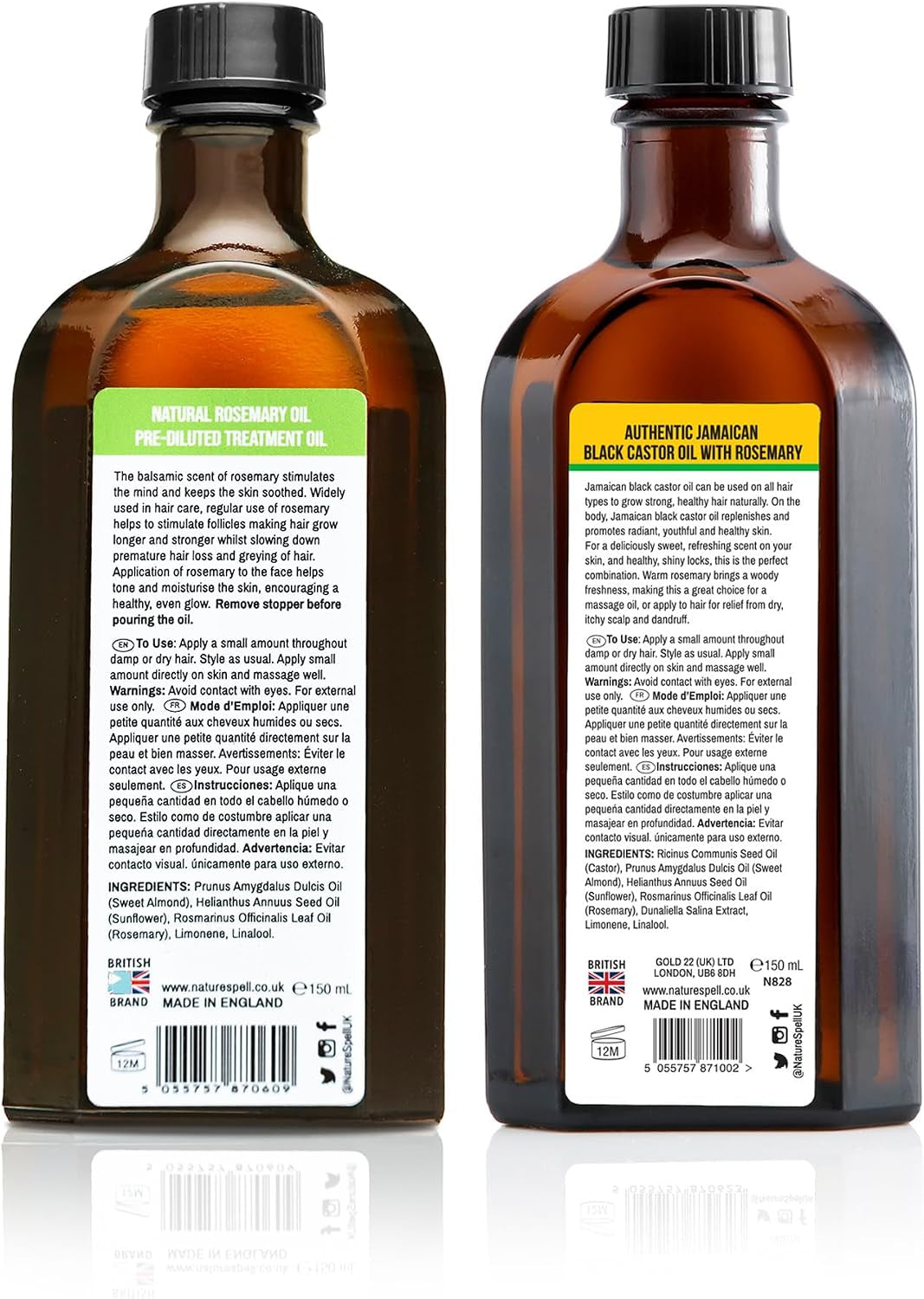 Hair Growth Duo with Rosemary & Jamaican Oils, Pre-Diluted Oil Set to Stimulate Growth and Strengthen Dry Strands, for All Hair Types, Vegan, Pack of 2, 150Ml Each