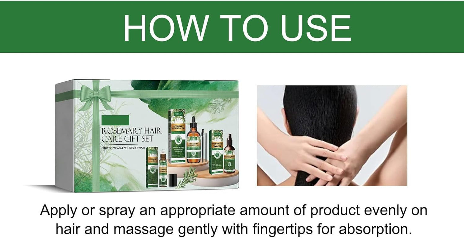 Rosemary Oil for Hair Growth Set - Hair Care Set with Hair Growth Oil - Improve Hair Loss & Nourishes Scalp - Hair Growth Gift Set - Denser Fuller Healthier Hairs for All Hair Types Men Women
