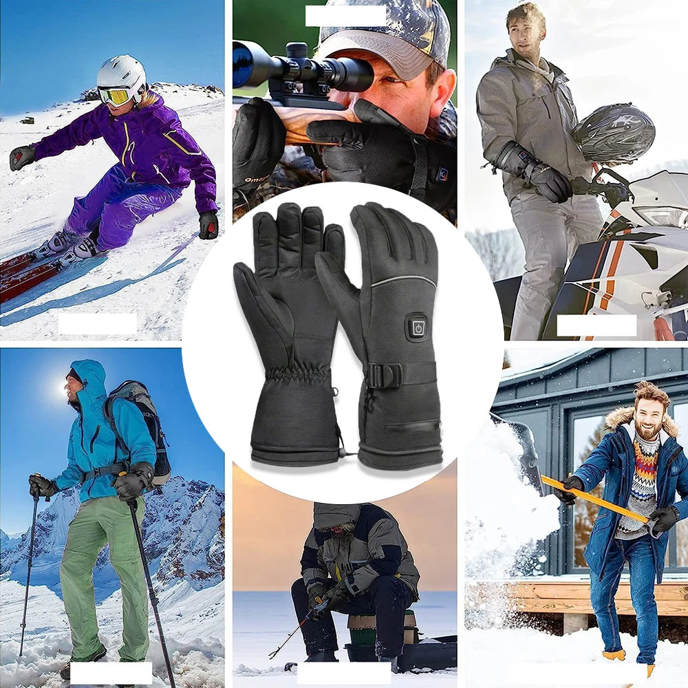 Heated Motorcycle Gloves Winter Warm Motorcycle Gloves Guantes Moto Gloves with Battery Box Waterproof Heating Thermal Gloves ﻿