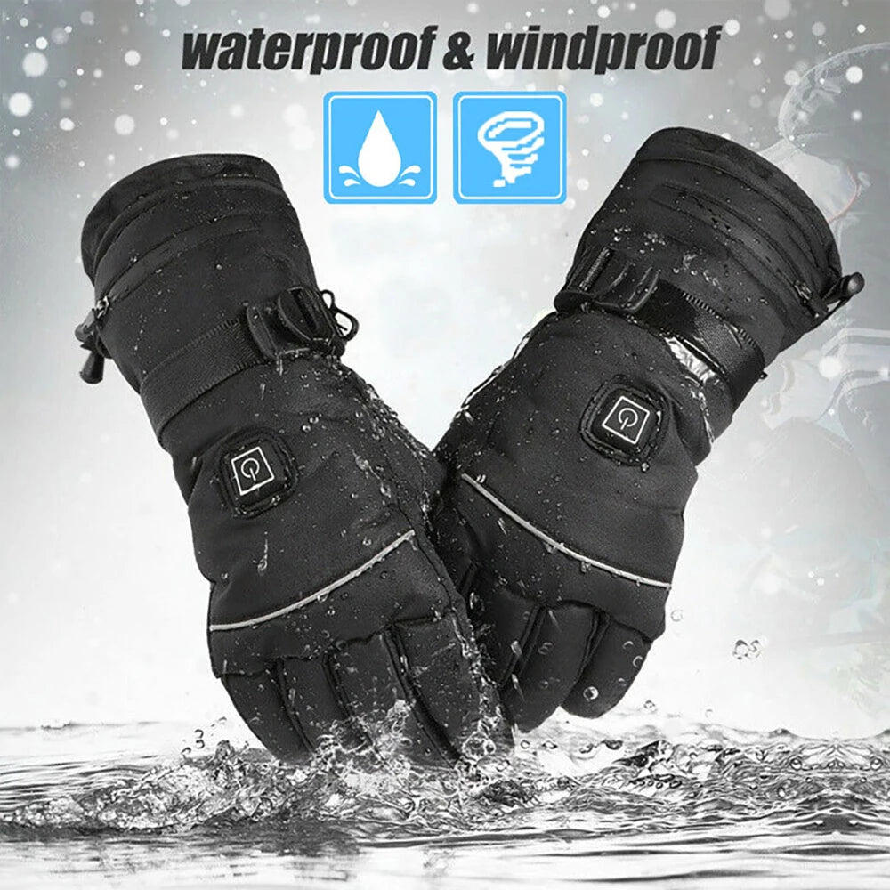Heated Motorcycle Gloves Winter Warm Motorcycle Gloves Guantes Moto Gloves with Battery Box Waterproof Heating Thermal Gloves ﻿