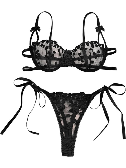 Onlyfans Naughty Lingerie Amatory Mesh Embroidery Sensual Underwear Female Hollow Out Sheer Club Sheath Sexy Bra Briefs Sets