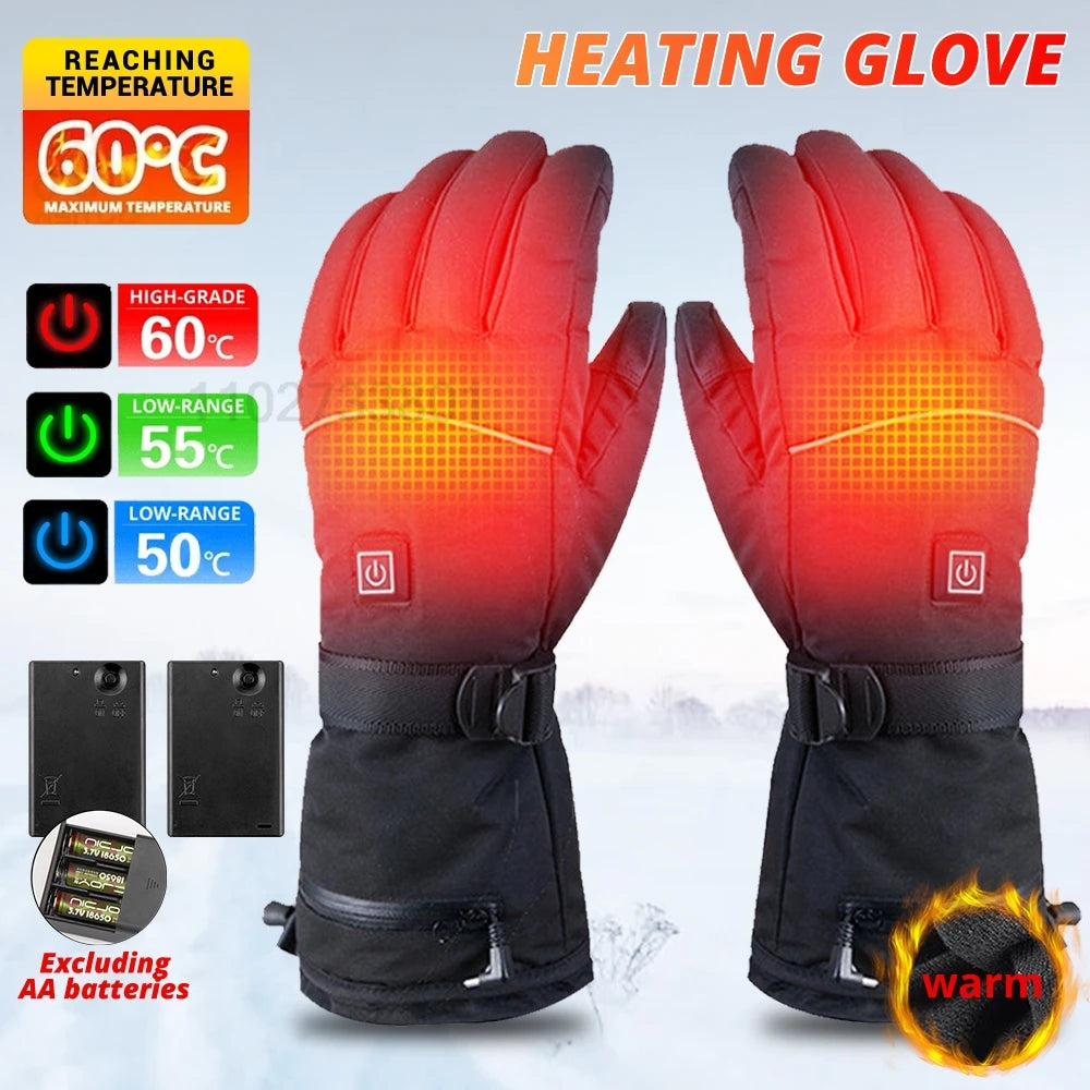 Heated Motorcycle Gloves Winter Warm Motorcycle Gloves Guantes Moto Gloves with Battery Box Waterproof Heating Thermal Gloves ﻿
