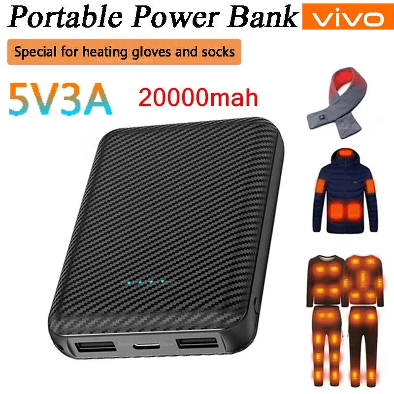 20000Mah Powerbank USB Charger Fast Charging Portable External Battery Pack Heating Vest Jacket Scarf Socks Glove Equipment