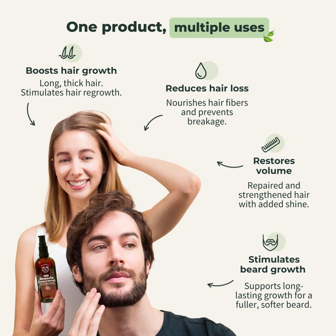 Organic Rosemary Oil for Hair Growth - Slows Loss, Restores Volume, Nourishes the Scalp - Rosemary Hair Oil, Castor, Argan - 100% Natural and Vegan - Glass Bottle with Pump - 200Ml