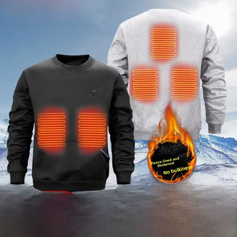 Smart Heating Sweatshirt USB Heating Large Size round Neck Pull over Warm Top Thickened Polyester Fiber Winter Casual Fashion