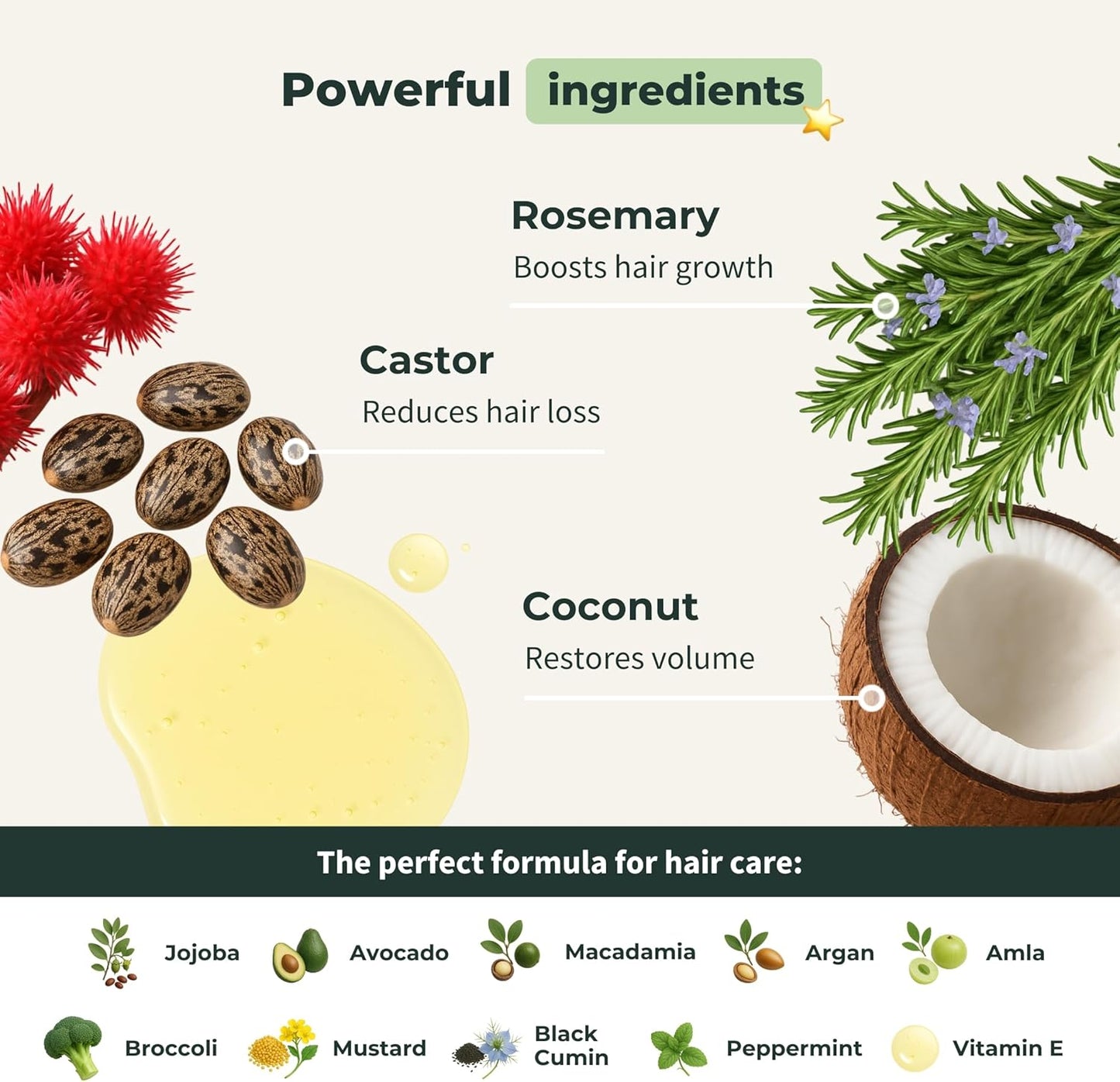 Organic Rosemary Oil for Hair Growth - Slows Loss, Restores Volume, Nourishes the Scalp - Rosemary Hair Oil, Castor, Argan - 100% Natural and Vegan - Glass Bottle with Pump - 200Ml